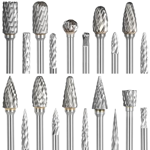 CATITO 20Pcs Carbide Burr Set 1/8" Shank Die Grinder Bits Rotary File Rasp Attachments Cutting Burrs Metal Grinding Engraving Porting - size: 20PCS-2