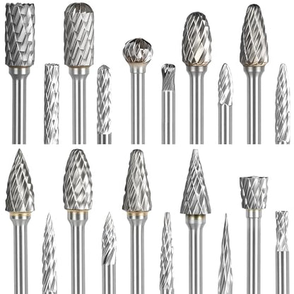 CATITO 20Pcs Carbide Burr Set 1/8" Shank Die Grinder Bits Rotary File Rasp Attachments Cutting Burrs Metal Grinding Engraving Porting - size: 20PCS-2