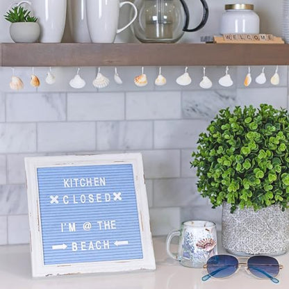 Blue Felt Letter Board Baby Announcement Sign with Rustic Wood White Frame - Rustic Farmhouse Letter Board Sign with Stand - 10x10 Felt Board Changeable Message Board with 350 Letter Set - color: Blue, size: 10x10 inches