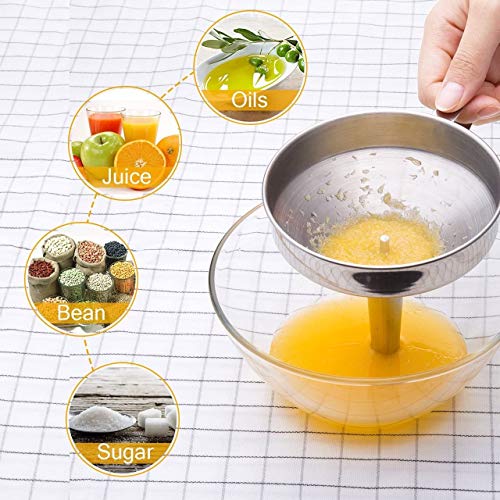 Kitchen Funnel, 3 Piece Stainless Steel Funnels Set with Handle Design and Removable Strainer, Great for Transferring of Liquid, Fluid, Dry Ingredients & Powder, Funnels for Filling Bottles - size: 3 Pack (5.7" + 5.0" + 4.1")