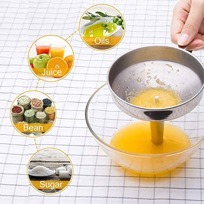 Kitchen Funnel, 3 Piece Stainless Steel Funnels Set with Handle Design and Removable Strainer, Great for Transferring of Liquid, Fluid, Dry Ingredients & Powder, Funnels for Filling Bottles - size: 3 Pack (5.7" + 5.0" + 4.1")