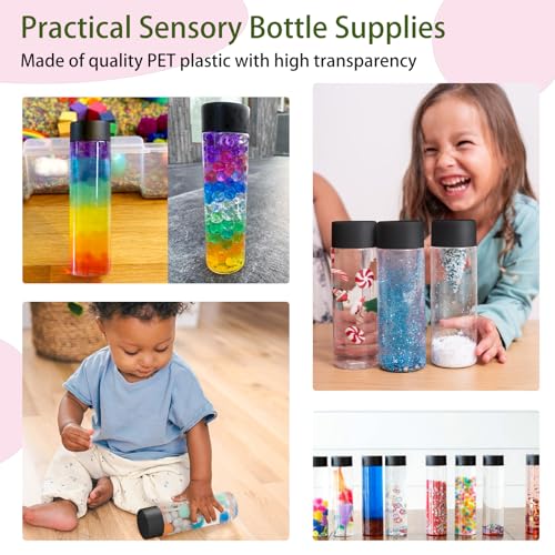 DI QIU REN 16 Pack Clear Plastic Bottles Empty Sensory Bottles with Caps – Reusable Juice Bottles Drink Containers Leakproof Water Bottle for Juice Milk (Black Lids, 12 oz / 350 ml) - size: 16 Pack 12 oz/ 350 ml