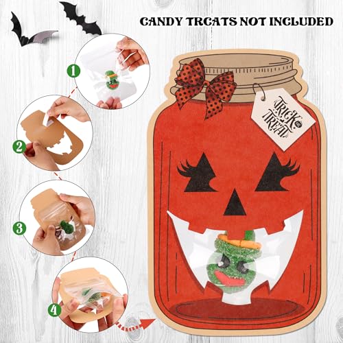 Halloween Treat Bags with Cards 50-Pack, Mason Jar Goodie Bag for Kids - color: Halloween Party Treat Bags Cards