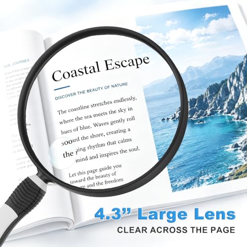 10X Magnifying Glass for Reading, 4.3" Senior Handheld Magnifier