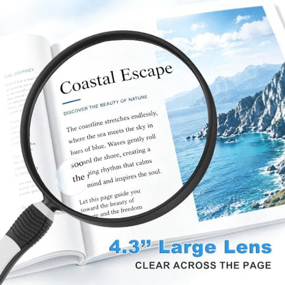 10X Magnifying Glass for Reading, 4.3" Senior Handheld Magnifier