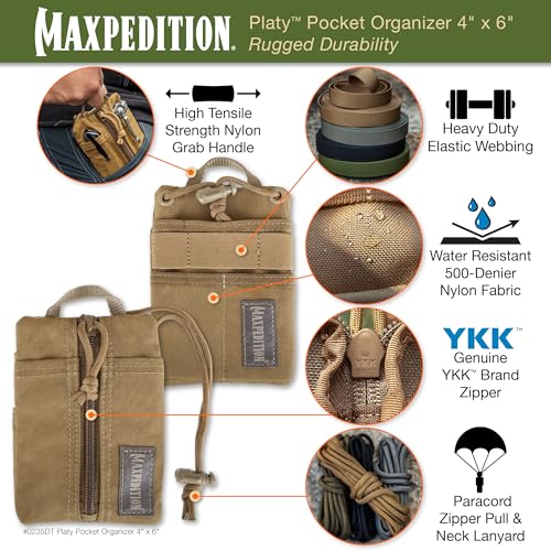 Maxpedition Platy Pocket Organizer, EDC Tool Pouch, Neck Wallet - color: Dark Tan, size: 4" x 6"