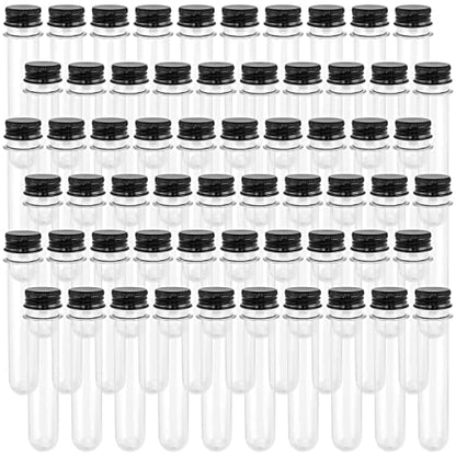 SEUNMUK 60 PCS 40ml Clear Plastic Test Tubes with Black Caps, 140 x 25 mm Clear Bath Salt Tubes, Test Tubes for Plants, Scientific Experiments, Candy Storage, Powders, Spices - color: Black Caps