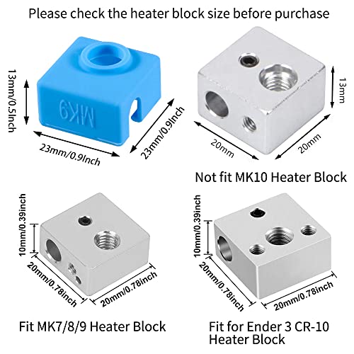 Aokin 3D Printer Hotend Silicone Sock Heater Block Silicone Cover for Creality Ender 3, Ender 3 Pro, Ender 5, Ender 5 Pro, CR-10/10S, Anet A8, MK7/8/9 Hotend, Blue, 3 Pcs