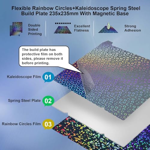IdeaFormer-3D Rainbow Circles+Kaleidoscope PEK Build Plate for Creality K1/K1C/K1 SE/Ender 3 S1/Pro/Ender 3 V3 SE/Ender 3 V3 KE/Ender 5 S1, PEK Print Bed 235x235mm for K1/K1C/K1 SE/Ender 3 V3 SE/KE - color: Rainbow Circles+Kaleidoscope PEK