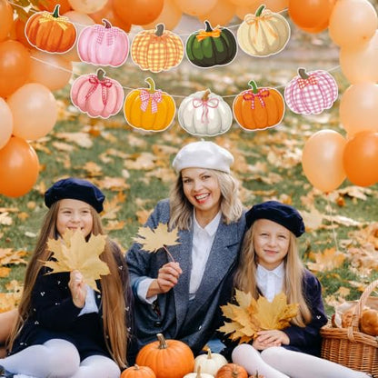 2 Pcs Bow Pumpkin Banner Pink Bows Fall Thanksgiving Pumpkin Party Decor - color: Bow Pumpkin