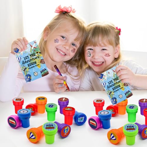 Cinrobiye 24 Pcs Adventure Travel Stampers Party Favor Set Fun Bon Voyage Stamps Birthday Party Supplies Classroom Rewards Carnival Prizes Goody Bag Fillers Pinata Filler Travel Party Gift Set - color: Adventure Travel