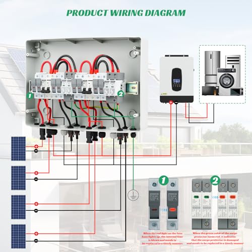 4 in 2 Out Solar Combiner Box,PV Combiner Box with 20A PV Fuse,DC 40A Circuit Breaker and Surge Protector,IP65 Solar Disconnect Switch Box for Indoor Outdoor Solar Panel System (4 in 2 Out 20A 500V) - size: 4 In 2 Out 20A 500V