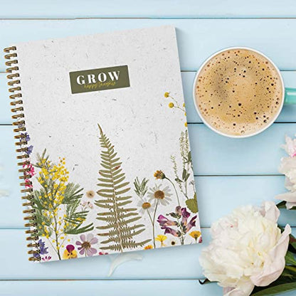 Grow Happy Thoughts Floral Spiral Notebook / 8.5" x 11" Journal / 120 College Ruled Pages/Durable Gloss Laminated Softcover/Gold Wire-o Spiral Binding/Made in the USA - color: Grow Happy Thoughts