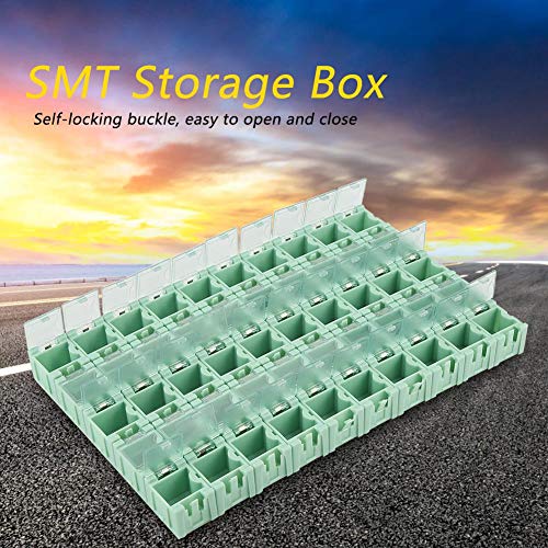 50pcs/Set Green SMT SMD Container Box, Electronic Components Parts Storage Case with Transparent Lid, Mini Component Assortment Storage Box, Tool Organizers