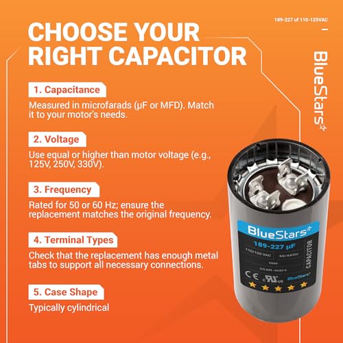 [Upgraded] BlueStars 189-227 MFD uF 125VAC Capacitor - size: 189-227 MFD 110-125 VAC