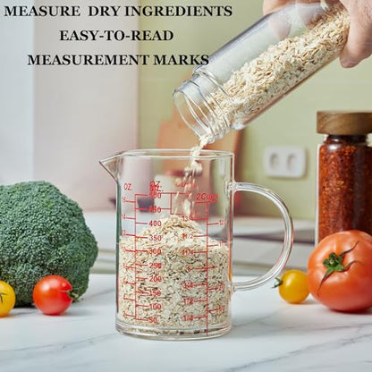 Ackers Mirror Scale Glass Measuring Cup-[Insulated handle | V-Shaped Spout]-Made of High Borosilicate Glass Measuring Cup for Kitchen or Restaurant, Easy to Read, 500 ML (16 Oz, 2 Cup) - size: 16OZ Mirror Graduated