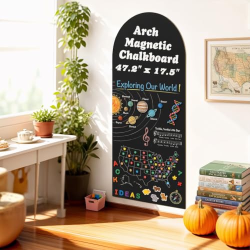 Magnetic Wall Sticker Chalkboard Contact Paper Arch 47.2" x 17.5" Self Adhesive Magnet Chalk Board Wallpaper Peel and Stick Wall Decal for Home Playroom Classroom Alternative Blackboard Paint - color: Blackboard