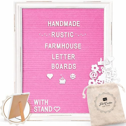 Pink Felt Letter Board Baby Announcement Sign with Rustic Wood White Frame - Rustic Farmhouse Letter Board Sign with Stand - 12x16 Felt Board Changeable Message Board with 350 Letter Set - color: Pink, size: 12x16 inches