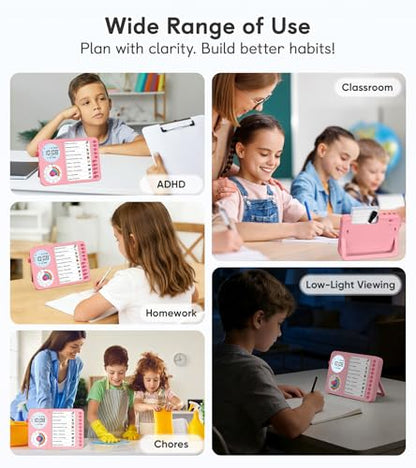 3-in-1 Visual Timer & ADHD Tool for Kids with Chore Chart & Planning Board - color: Pink