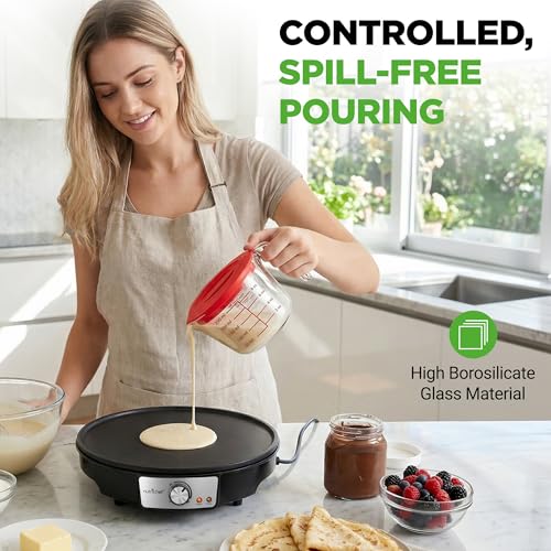 NutriChef 1 Cup Glass Measuring Cup with Lid (8 oz) - Heat-Resistant Borosilicate Liquid Measure Cup with Easy-Read Scale for Cooking, Baking and Food Storage, Dishwasher and Freezer Safe - size: 1 cup with lid