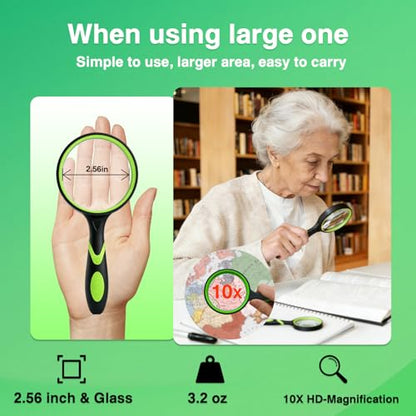 10X Handheld Reading Magnifying Glass, 2-Pack Set
