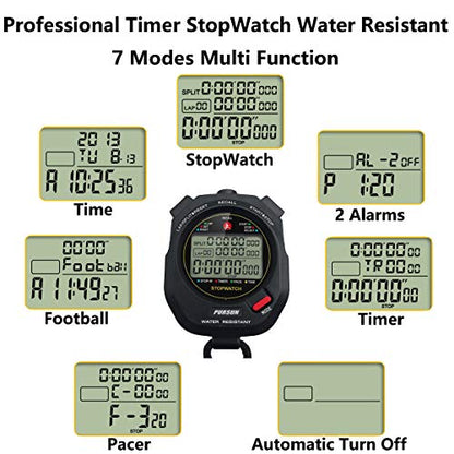 Sport Stopwatch Timer with 100X2laps Split Memory/0.001second Timing,Professional Recall Stop Watch Large Display Alarm Clock Multifunctional for Coach Referee Swimming Running Marathon Competition - color: 100 Lap-black
