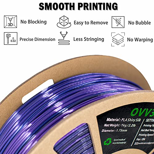 PLA Filament 1.75mm, 3D Printer Filament Silk Black Purple Color Changing, Silk PLA Filament, 3D Printing Filament 1.75 +/-0.02mm, 1kg - color: Black Purple