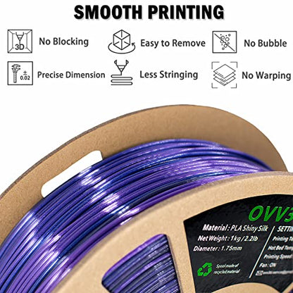 PLA Filament 1.75mm, 3D Printer Filament Silk Black Purple Color Changing, Silk PLA Filament, 3D Printing Filament 1.75 +/-0.02mm, 1kg - color: Black Purple