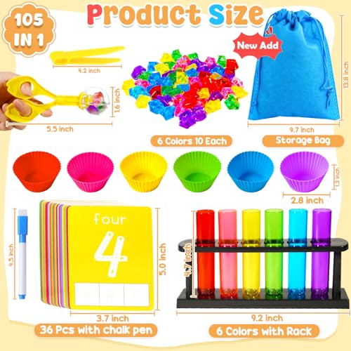 Rileryan 105 Pcs Test Tube Counting and Color Sorting Kit