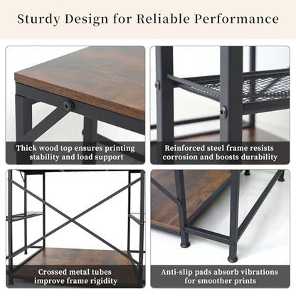 Upgraded 3D Printer Stand, Large 3D Printer Filament Storage Rack for Home Office, 2-Tier Under Desk 3D Printer Table Desk with Filament Storage for Printer Accessories Garage Workshop Studio