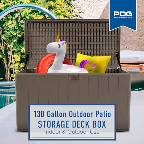 Plastic Development Group Outdoor Deck Box, Soft Close, Java, 130 Gal - color: Java Brown, size: 130 Gallon, Soft Closure
