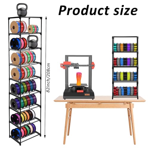 9-Tier Metal 3D Printer Filament Storage Rack, 16.5" x 12" x 80.7" Spool Holder DIY Tiers Filament Storage Shelf for 3D Printing Machine Workspaces Holds up to 54 Spools, Tool-Free Assembly