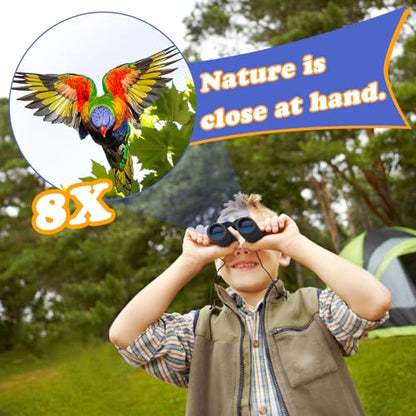 Real Binoculars for Kids Gifts for 3-12 Years Boys Girls 8x21 High-Resolution Optics Compact Toy Binocular for Bird Watching,Travel, Camping - color: Black