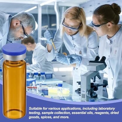 PATIKIL 15ml Sample Vials, 100 Pack Lab Empty Vials with Butyl Rubber Stopper Crimp Top Caps and Labels Borosilicate Glass Vial, Amber - color: Amber, size: 15ml