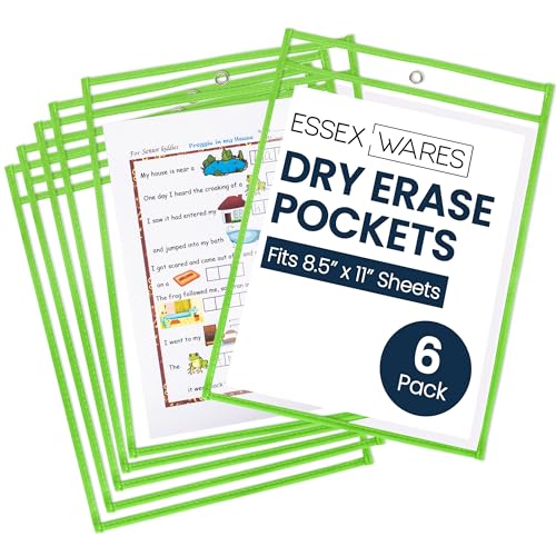 Essex Wares - 6 Pack, Lime Green Dry Erase Pockets, 10" Wide x 13.5" Tall - color: Lime Green
