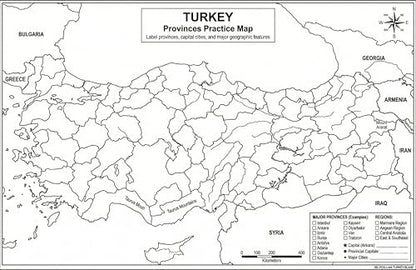 Turkey Map Poster 11x17 | Laminated Double-Sided Geography Chart with Color Map Front & Blank Outline Back | Reusable Classroom & Homeschool Learning Tool - color: Turkey