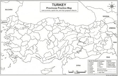 Turkey Map Poster 11x17 | Laminated Double-Sided Geography Chart with Color Map Front & Blank Outline Back | Reusable Classroom & Homeschool Learning Tool - color: Turkey