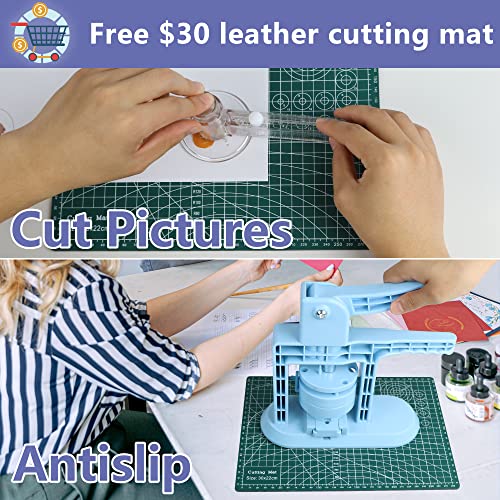 Happizza Button Maker Machine Multiple Sizes (4th Gen), Pin Maker 1+1.25+2.25 inch / 25+32+58mm, Badge Button Press Machine with Cutting Mat & 300 Sets Badge Making Supplies & Circle Cutter - size: Blue 1+1.25+2.25 inch (300 sets)