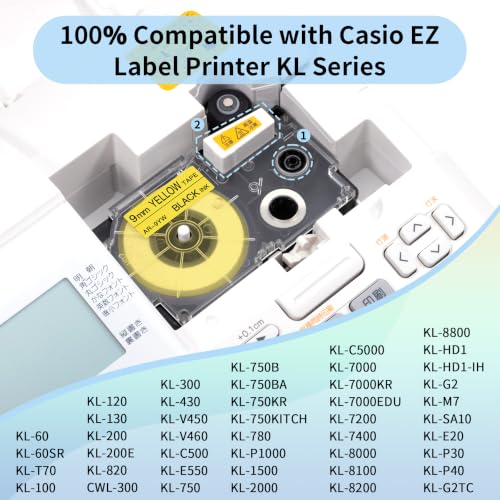 4X Replace for Casio EZ Label Printer Tape Cartridge 9mm Laminated Colored - color: Yellow/Red/Blue/Green