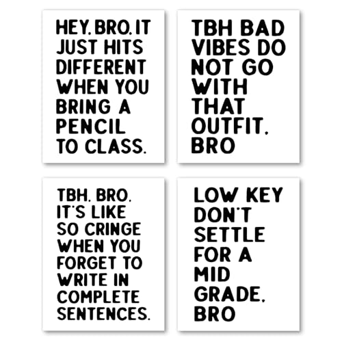 Hxlac Funny Classroom Wall Art Prints Set of 4, Black and White Decor, Posters for Middle High School, 8x10 Inch Unframed - color: white_2, size: 8x10inch