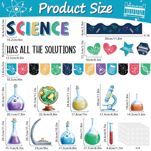 Justforjoyful 54Pcs Science Bulletin Board Decorations Science Paper Cutout Classroom Bulletin Board Border Set Decoration Scientist Laboratory Cut Outs for Wall Decor Back to School Teacher Supplies