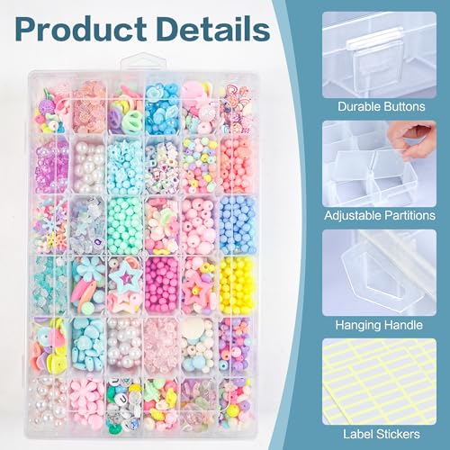 DILIBRA 2 Pack 36 Grids Large Plastic Organizer Box with Adjustable Divider - size: 2 Pack 72 Grids