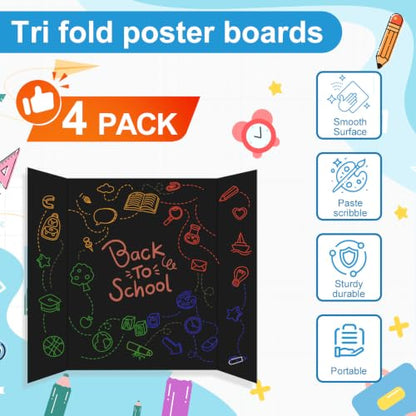 ISAIDNO 4 Pcs Trifold Poster Board, Small 21.4 x 14 in, Black Poster Boards - color: Black, size: 21.4 X 14 inches