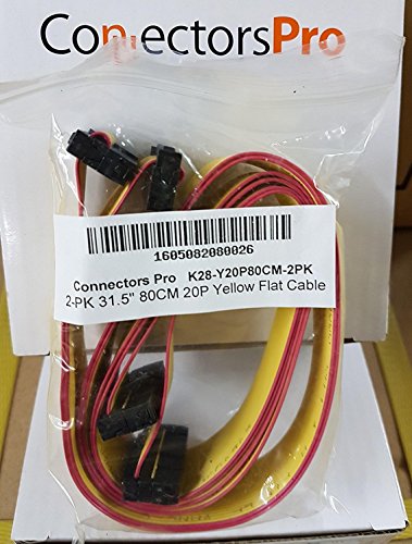 2-Pack IDC 2x10 20P 2.54mm Female Connector 80cm 31 Inches Yellow Flat Ribbon Cable, Double Rows 20 Pins 0.1” Pitch FC F/F (20P-80cm-2PK) - size: 20P-80cm-2PK