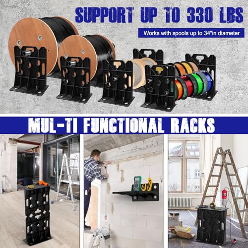 Multi Purpose Wire Dispenser, Cable/Wire Spool Rack, Wire Spool Caddy, Holds Spools Up to 34" In Diameter, Load Capacity 330 LBS, 1 Pair (BLACK) - color: Black