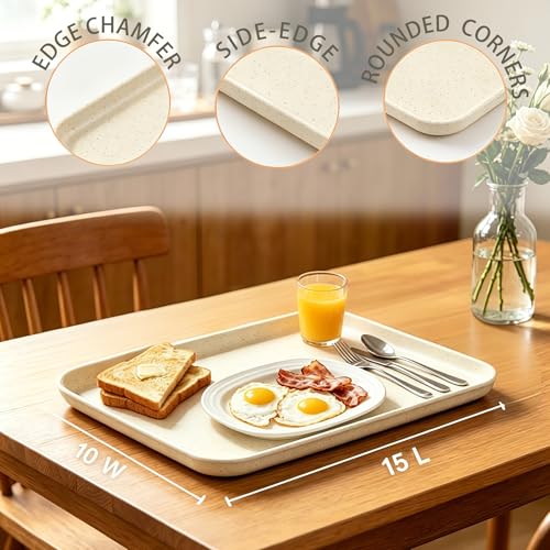 8 Pack Fast Food Serving Tray | 15 by 10-Inch Wheat Straw Cafeteria Art Tray, Rectangular Restaurant Serving Platter for Party, Home, School, Restaurant - size: L-15”×10“