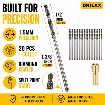 Drilax Diamond Drill Bits 20-Pc 1.5mm Compatible with Dremel Bits - size: 1.5mm