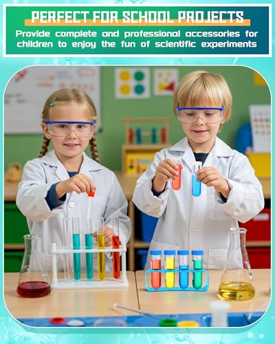 Unittype 6 Set 66 Pcs Kids Lab Coats with Goggles Test Tubes White, M - size: Medium