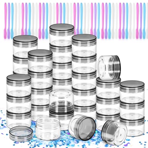 40 PCS 15g Empty Plastic Containers with Black Lids,Small Makeup Sample Containers,0.5oz Small Sample Pot Jars Round Travel Cosmetic Jars with Spatulas for Liquid Powder Cream Lotion - color: Black, size: 15g