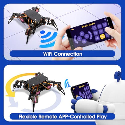 STEM Toys Programmable Bionic Spider Robot Kit with ESP32 Development Board Max V1.0, Science Kit for Kids Age 8-12, Arduino Compatible USB-C WiFi Bluetooth MicroPython